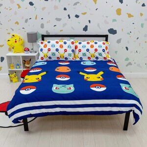 Pokemon Badge Children's Reversible Duvet Cover Bedding Set- Size Kids Double
